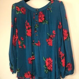 Anthropologie Maeve Blouse Red and Teal Floral